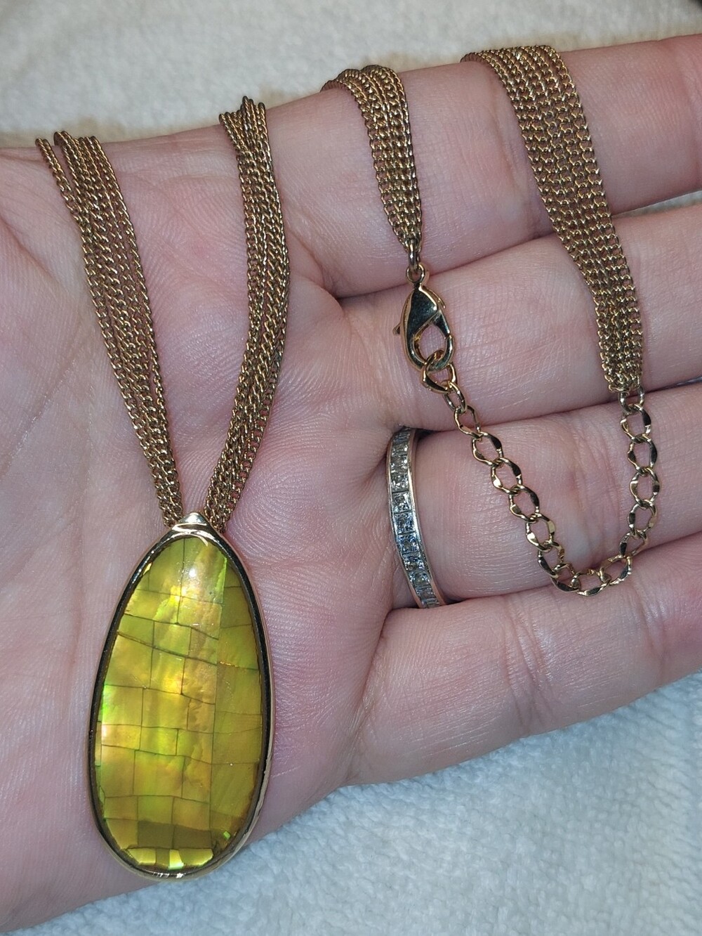 Gold-Tone Yellow Mosaic Teardrop Pendant Necklace